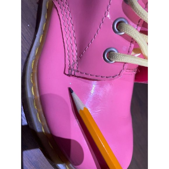 Rare Dr. Martens 1460 W bubble gum pink yellow Patent Lamper Boots Size 7L - Picture 9 of 16